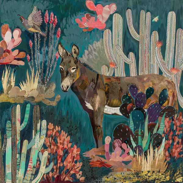 image of burro in abstract field of cactus