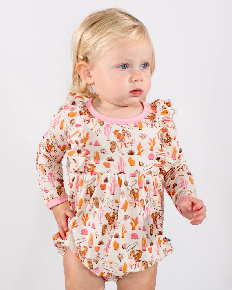Goosies Bubble Saddle Up Cowgirls Long Sleeve Romper 