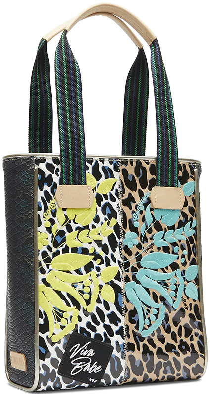 LEOPARD AND FLORAL PRINT TOTE BAG WITH HANDLE