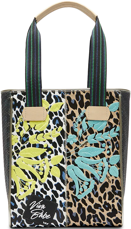 LEOPARD AND FLORAL PRINT TOTE BAG WITH HANDLE