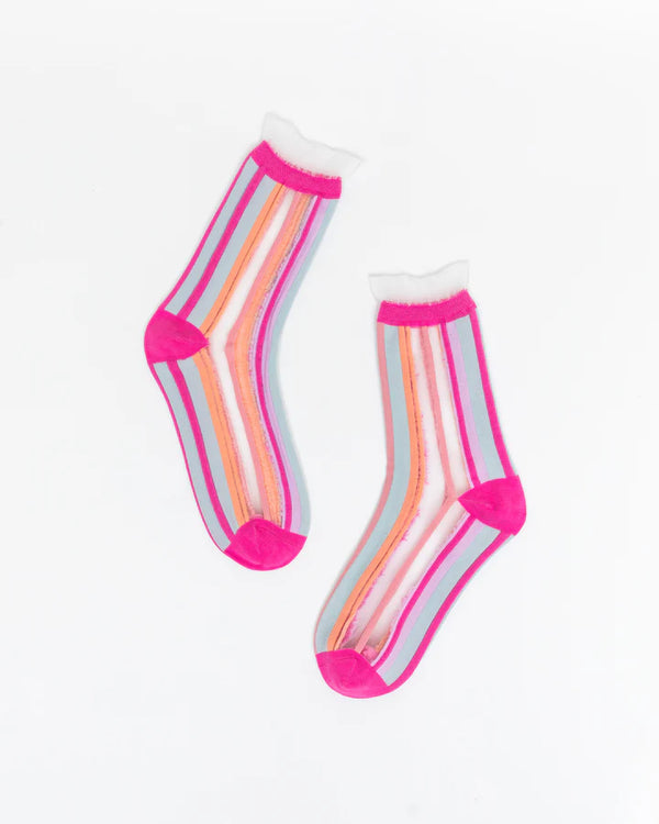 SOCK CANDY Candy Stripe Ruffle Crew Sock