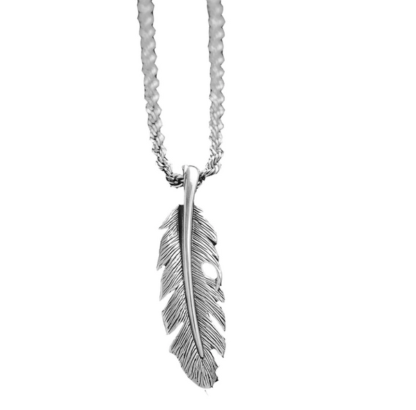 Silver feather pendant on chain necklace 