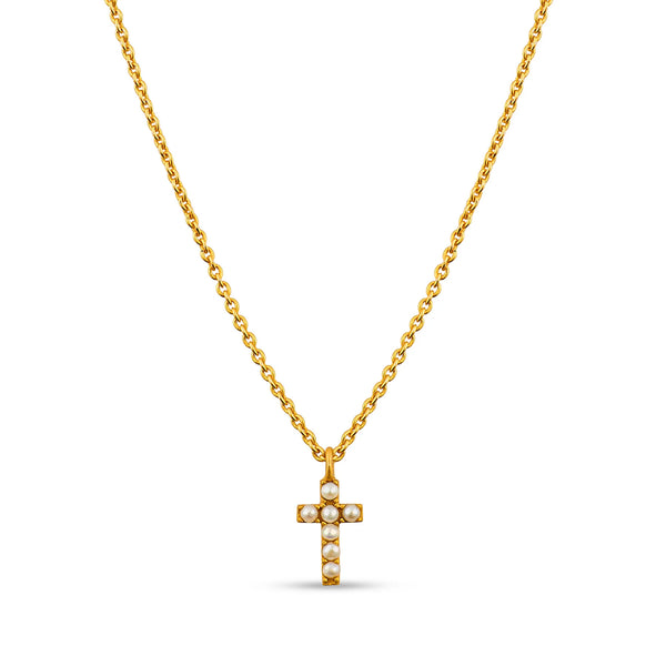 CHRISTINA GREENE Dainty Pearl Cross Necklace