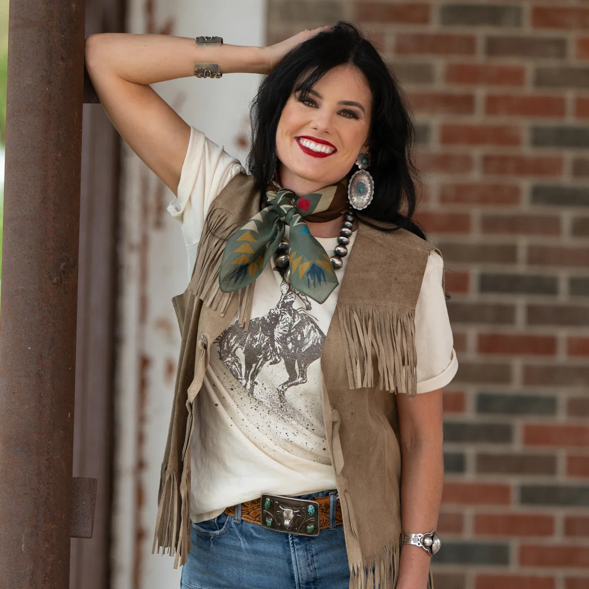 We The Free Bandana Belt Medium Width Cowboy Chic Festive Rodeo Boho Rustic M/L Headed to the rodeo… but make it my style ?✨ This was my  main image 3