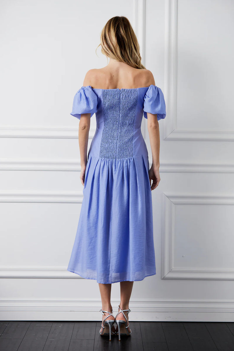 CIEBON Lottie Puff Sleeve Off the Shoulder Dress in Malibu Blue at Nordstrom, Size Medium