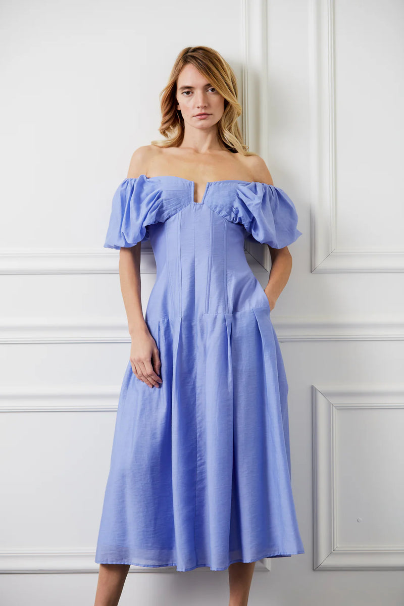 CIEBON Lottie Puff Sleeve Off the Shoulder Dress in Malibu Blue at Nordstrom, Size Medium
