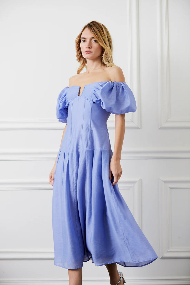 CIEBON Lottie Puff Sleeve Off the Shoulder Dress in Malibu Blue at Nordstrom, Size Medium