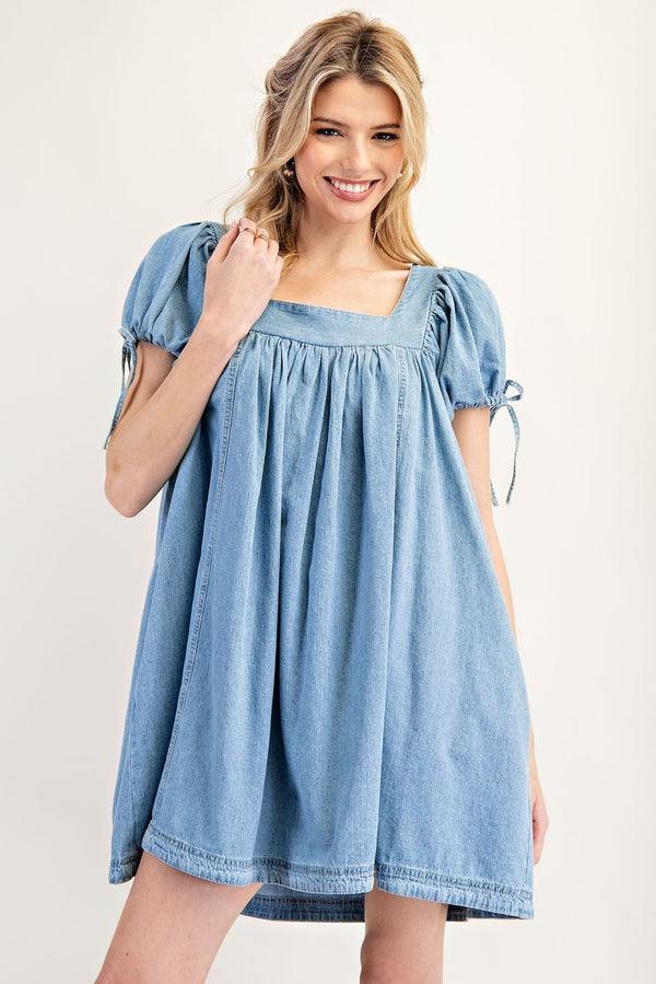 EESOME MINERAL WASH PUFF SLEEVE DRESS