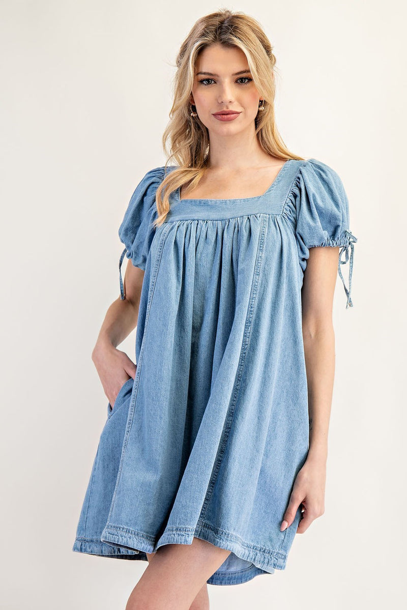 EESOME MINERAL WASH PUFF SLEEVE DRESS