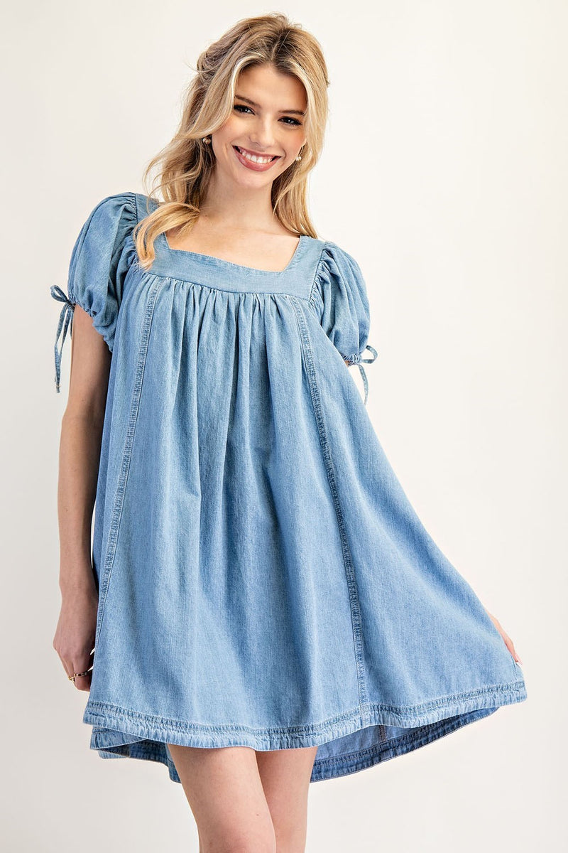 EESOME MINERAL WASH PUFF SLEEVE DRESS