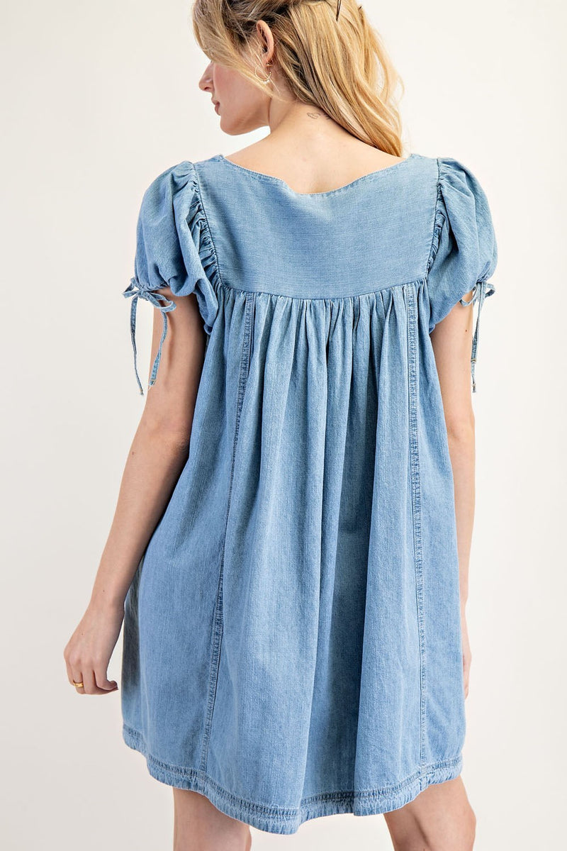 EESOME MINERAL WASH PUFF SLEEVE DRESS