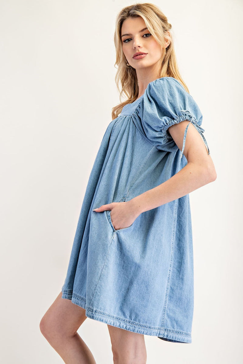 EESOME MINERAL WASH PUFF SLEEVE DRESS
