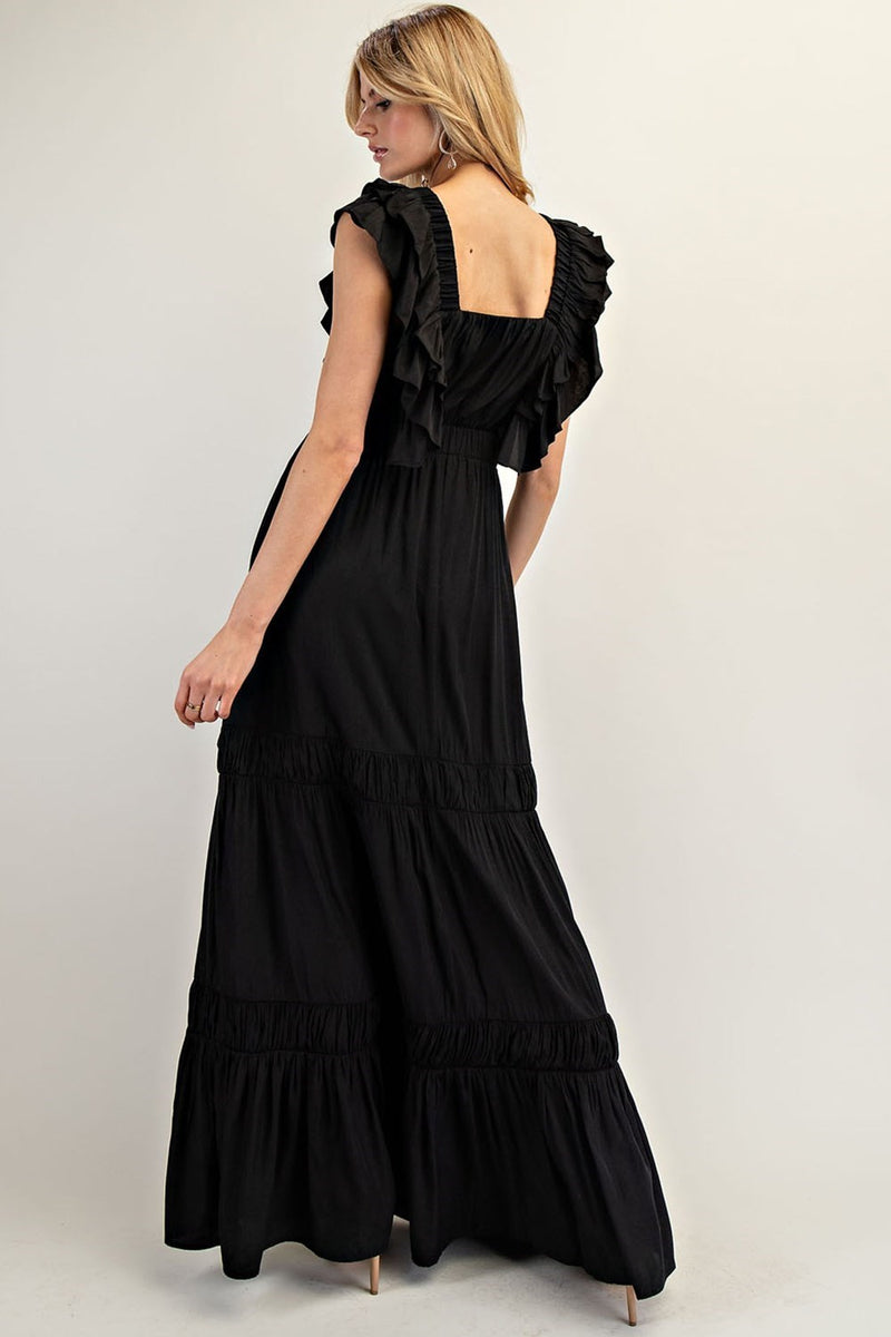 Eesome Ruffle Tier Maxi Black Dress