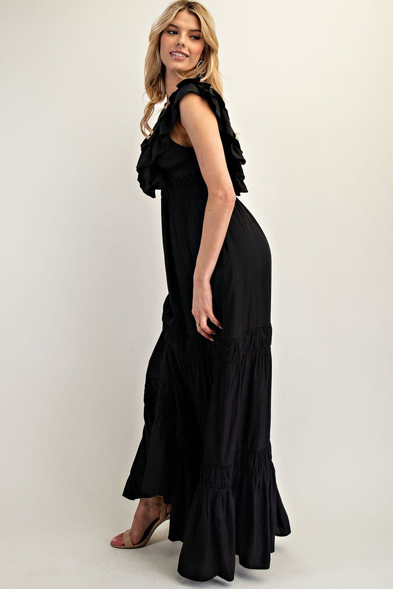 Eesome Ruffle Tier Maxi Black Dress