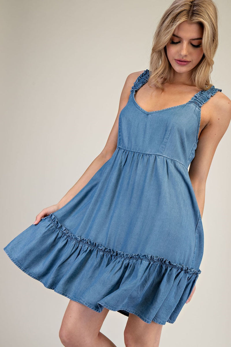 Eesome Denim Tiered Mini Dress 