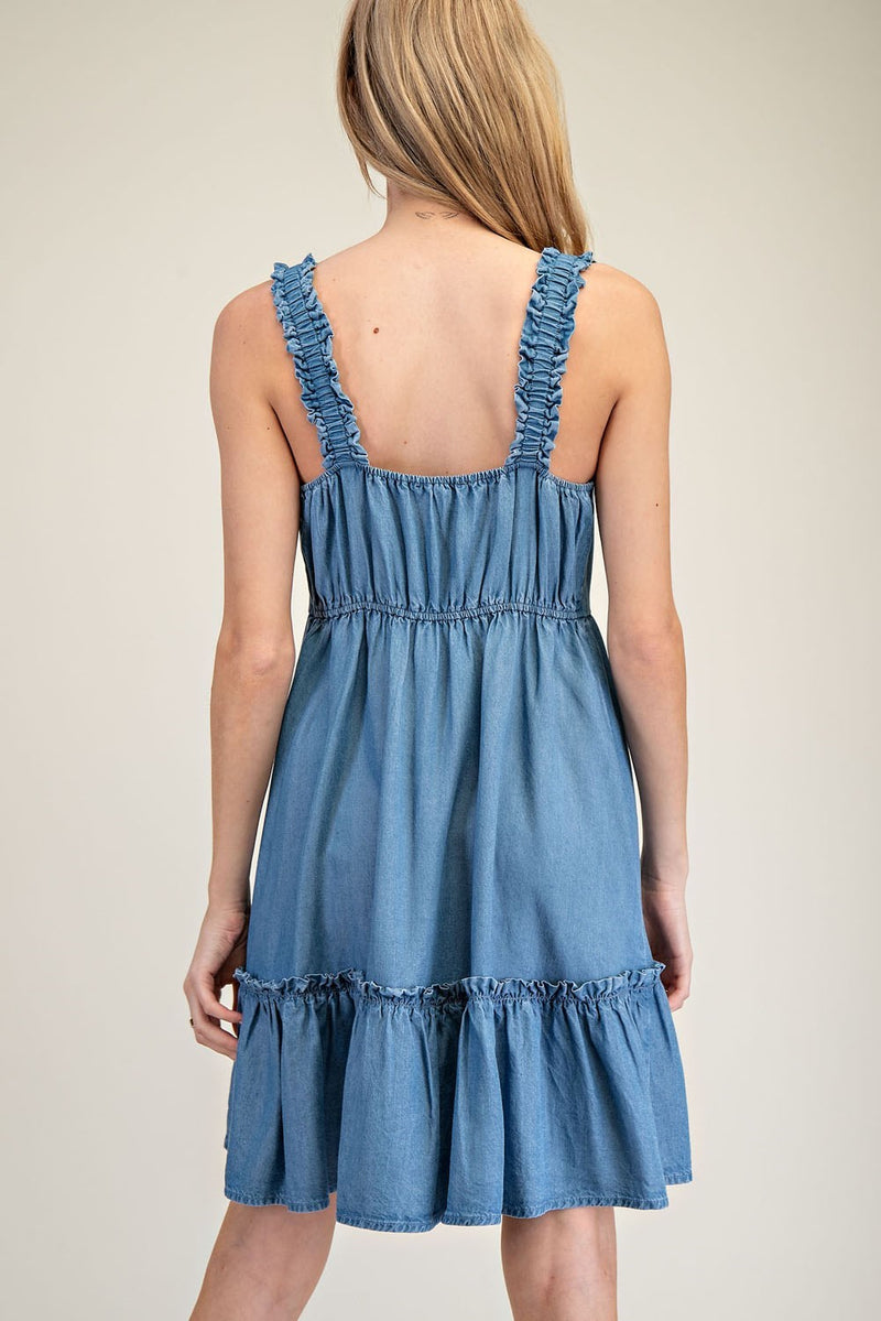 Eesome Denim Tiered Mini Dress 