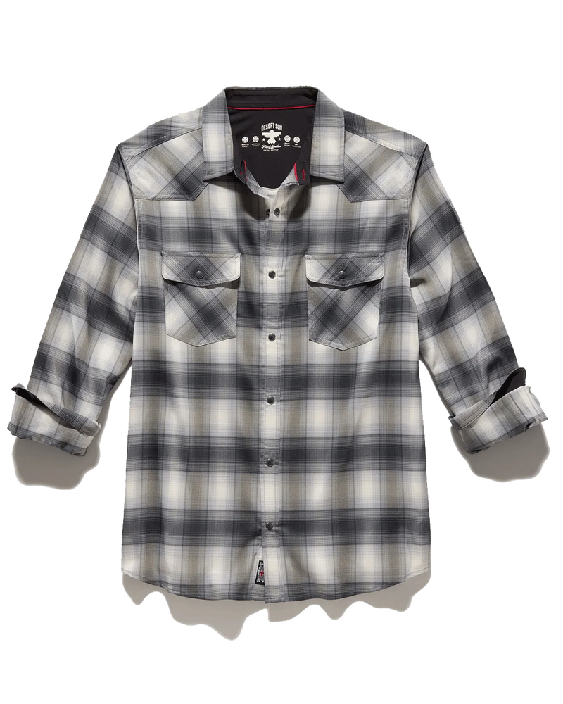 Plaid shirt with black and white pattern on a white background