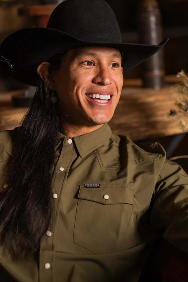 Stockyard Supply Co. "The Ranger" - Long Sleeve Western Performance Pearl Snap - Faded Olive