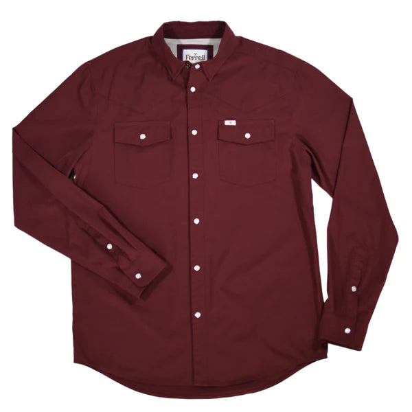 Mens button down in a solid maroon color 