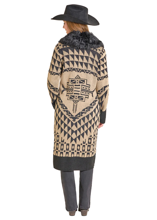 Panhandle Slim Aztec Sweater with Detachable Fur Collar