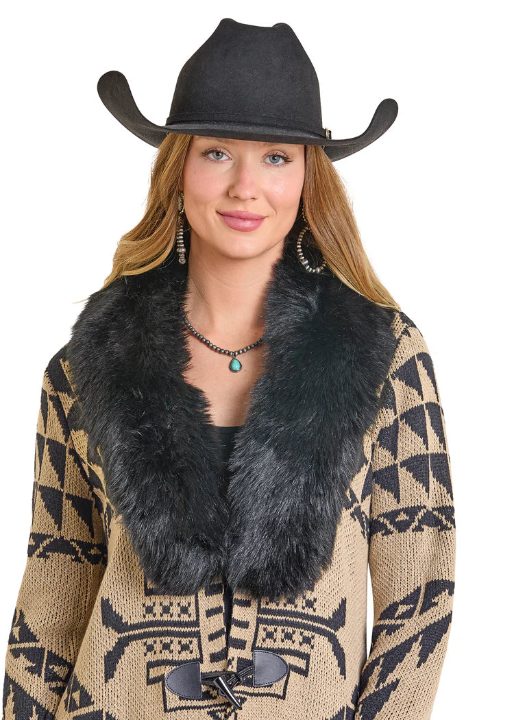Panhandle Slim Aztec Sweater with Detachable Fur Collar