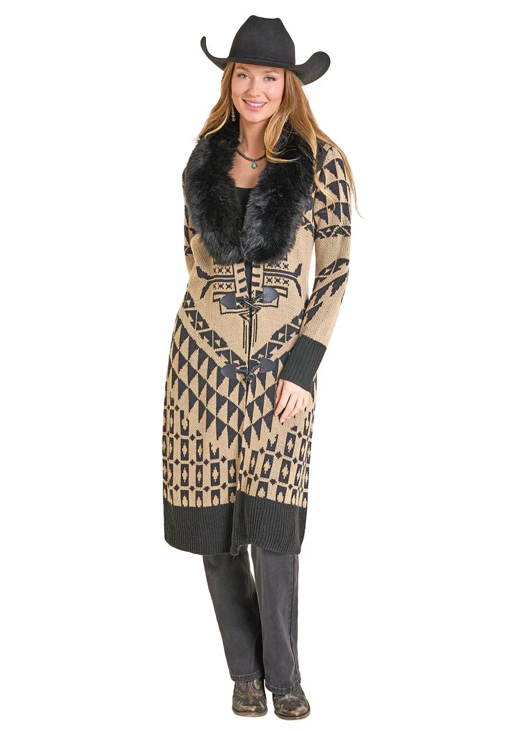 Panhandle Slim Aztec Sweater with Detachable Fur Collar