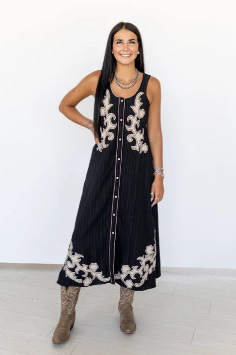 Turquoise Haven Applique Black With White Dress