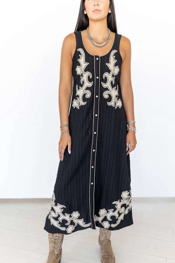 Turquoise Haven Applique Black With White Dress