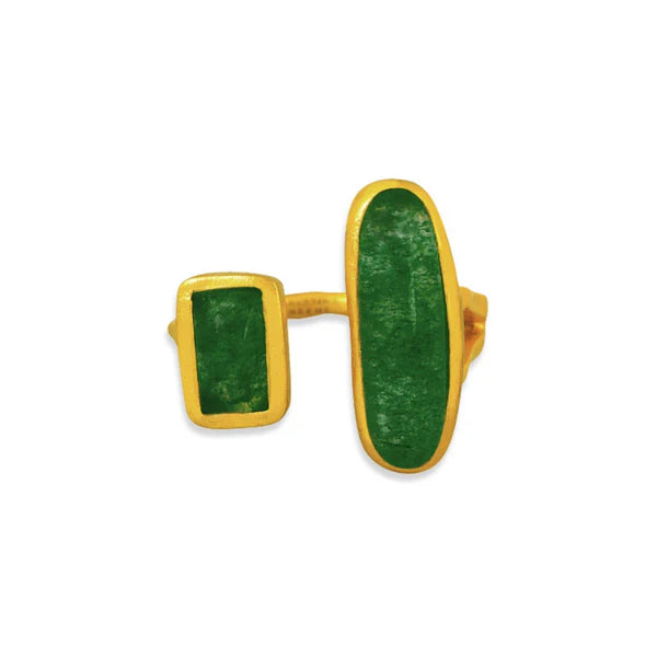 CHRISTINA GREENE DECO TWIN STONE RING - GREEN STRAWBERRY QUARTZ- ADJUSTABLE