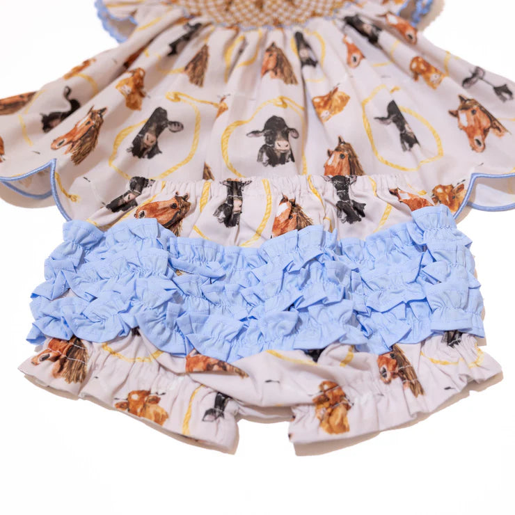 BOOTS & BOWS SMOCKING CO. GIRLS RANCH RODEO DIAPER SET 