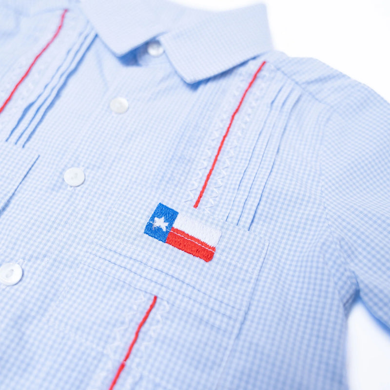 BOOTS & BOWS SMOCKING CO. Boys Texas Flag Guayabera Shirt\