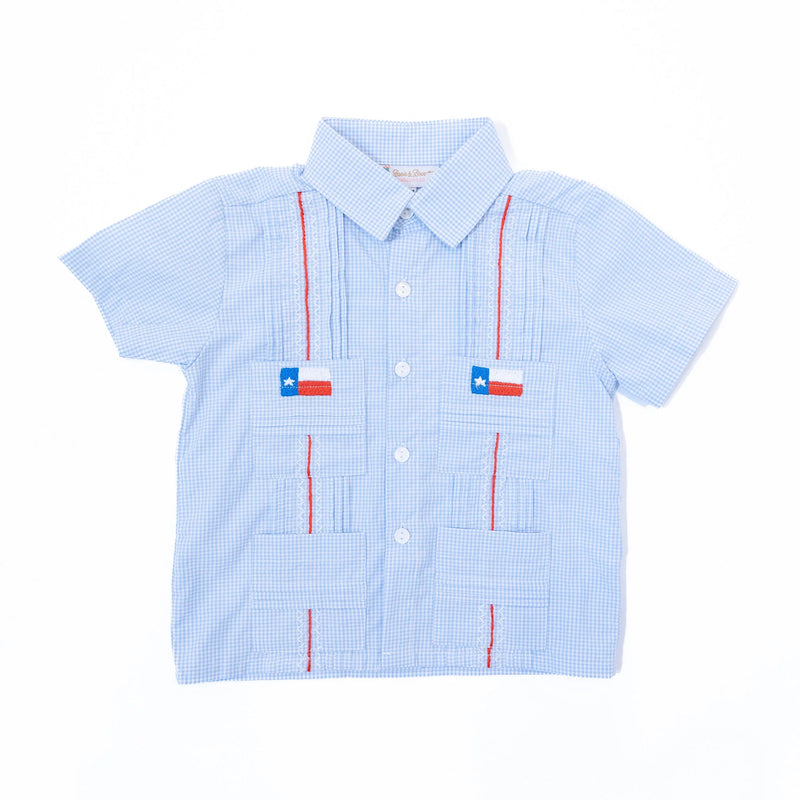 BOOTS & BOWS SMOCKING CO. Boys Texas Flag Guayabera Shirt