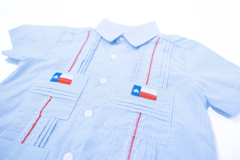 BOOTS & BOWS SMOCKING CO. Boys Texas Flag Guayabera Shirt