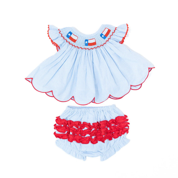 BOOTS & BOWS SMOCKING CO. GIRLS TX FLAG DIAPER SET