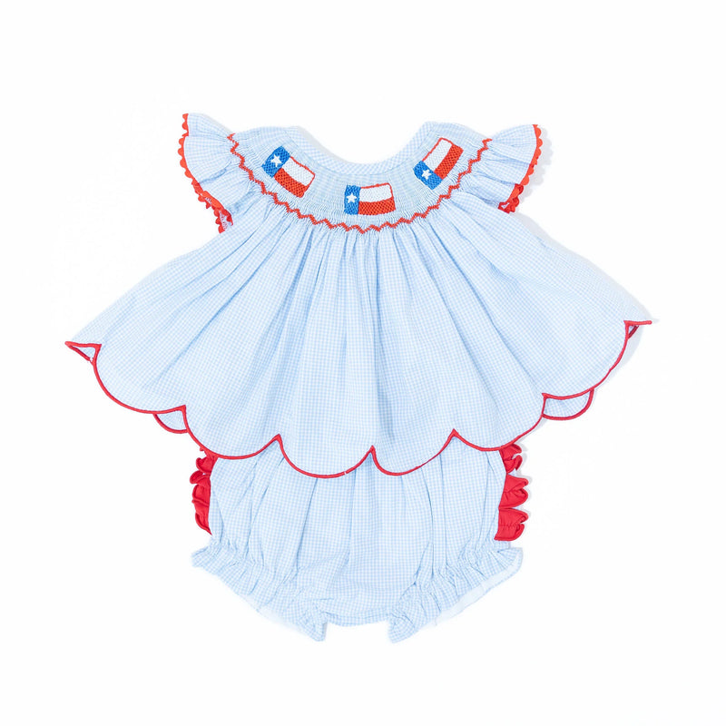 BOOTS & BOWS SMOCKING CO. GIRLS TX FLAG DIAPER SET