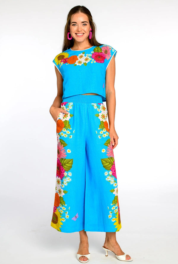Elizabeth James Presley Pants in Wildflower Aqua