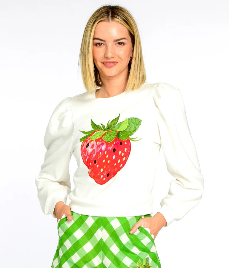 Elizabeth James Jasmine Top in Strawberry Appliqué