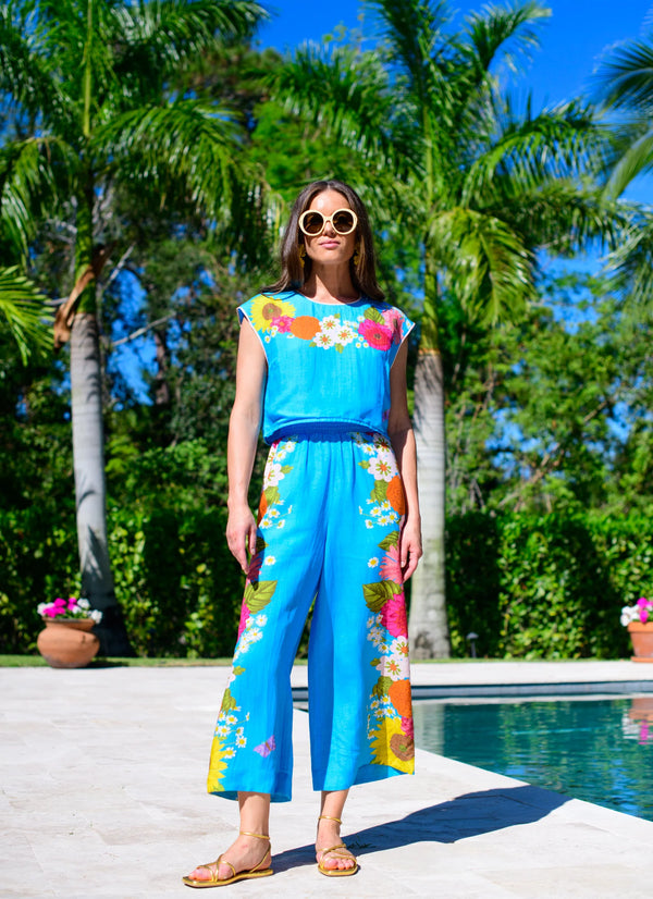Elizabeth James Presley Pants in Wildflower Aqua