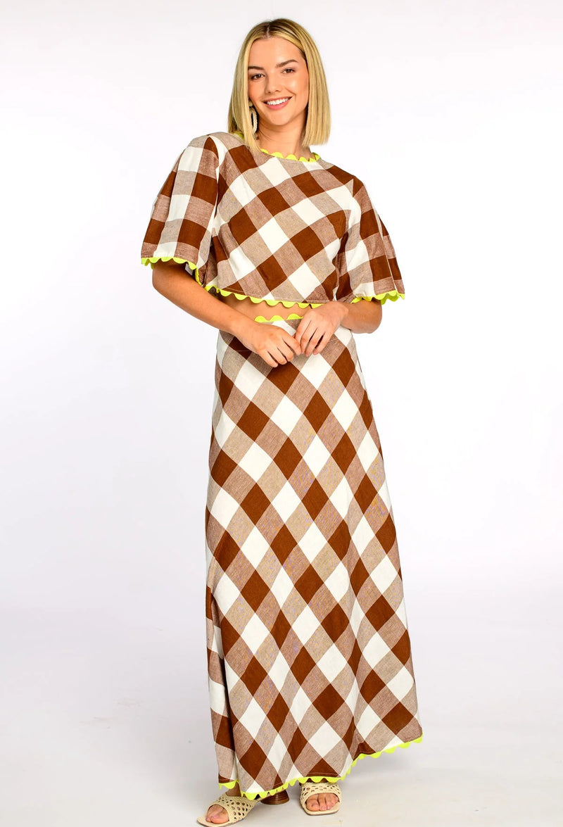 Elizabeth James Paloma Top in Brown Gingham