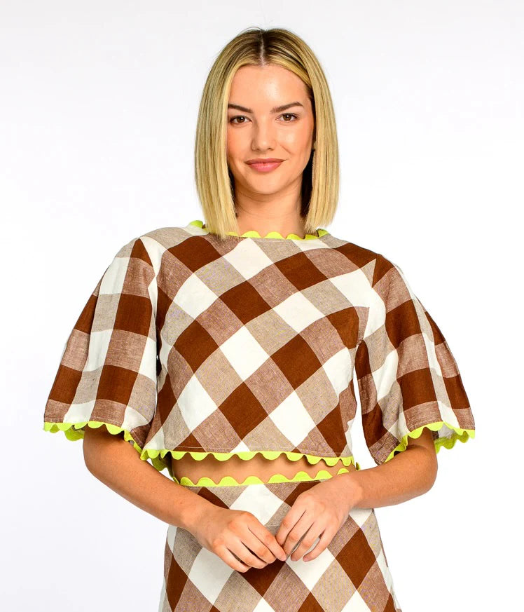 Elizabeth James Paloma Top in Brown Gingham