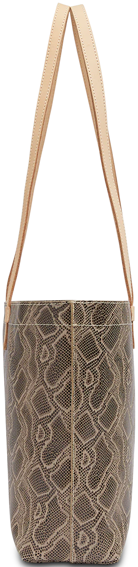 SNAKE PRINT TOTE BAG WITH TAN LEATHER STRAPS