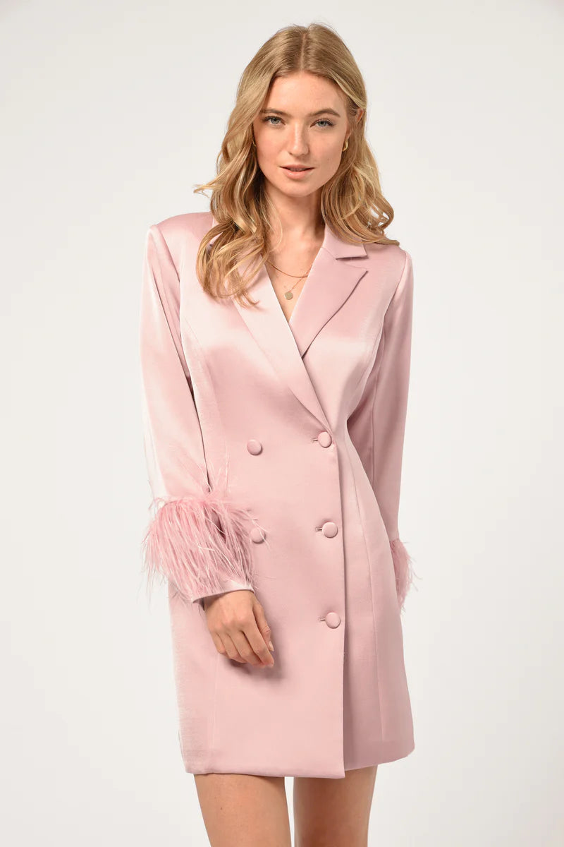 ADELYN RAE BIANCA FEATHER BLAZER DRESS