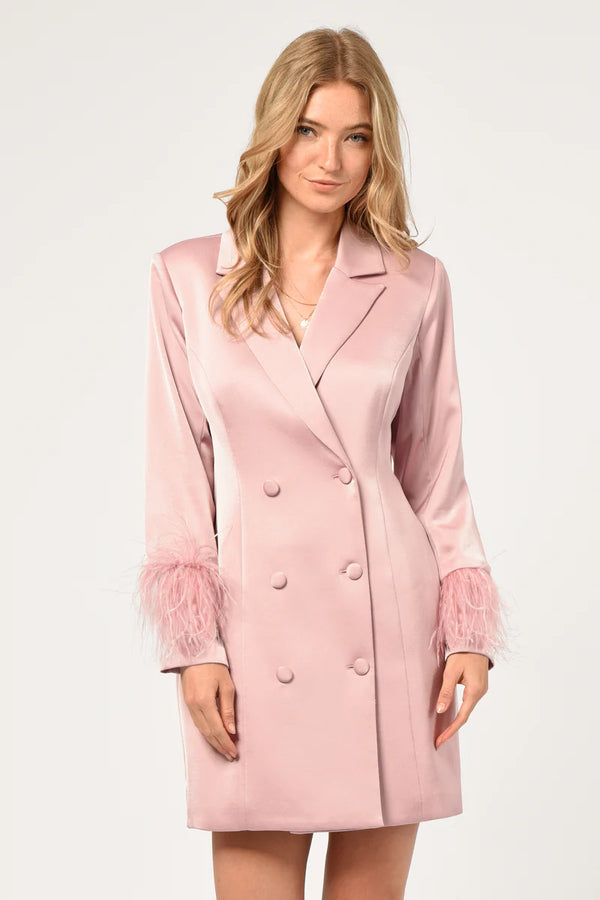 ADELYN RAE BIANCA FEATHER BLAZER DRESS