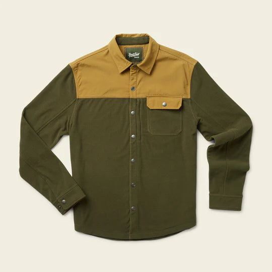 OLIVE AND MUSTARD LONG SLEEVE FLEECE OVERSHIRT WEITH FRONT BREAST POCKET