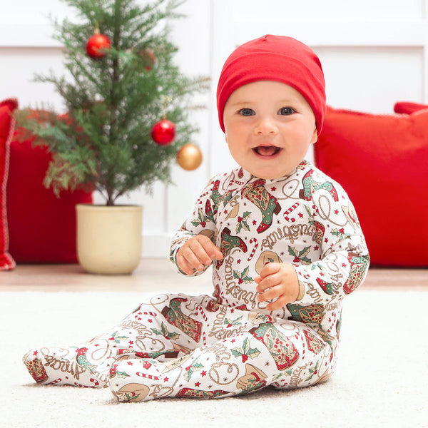 Tesa Babe Western Christmas Baby Bamboo Zipper Romper - Cowboy Holiday