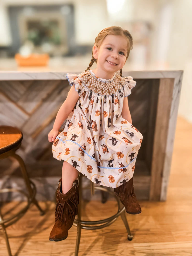 BOOTS & BOWS SMOCKING CO. GIRLS RANCH RODEO DRESS