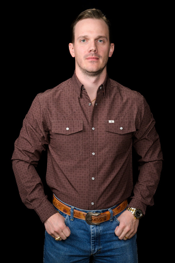 Ferrell The Collin in Brown- Long Sleeve Snap Shirt