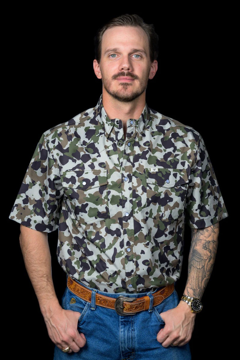 Ferrell Brand Camo Print Short Sleeve Snap Shirt 