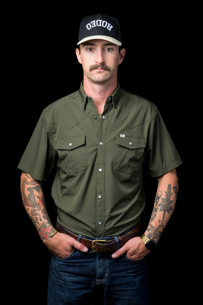 Ferrell CORE - Men's Olive Green Short Sleeve Snap Shirt