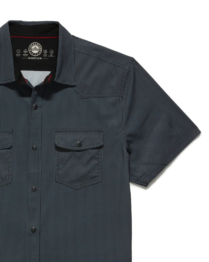 Black checkered short-sleeve shirt on a white background